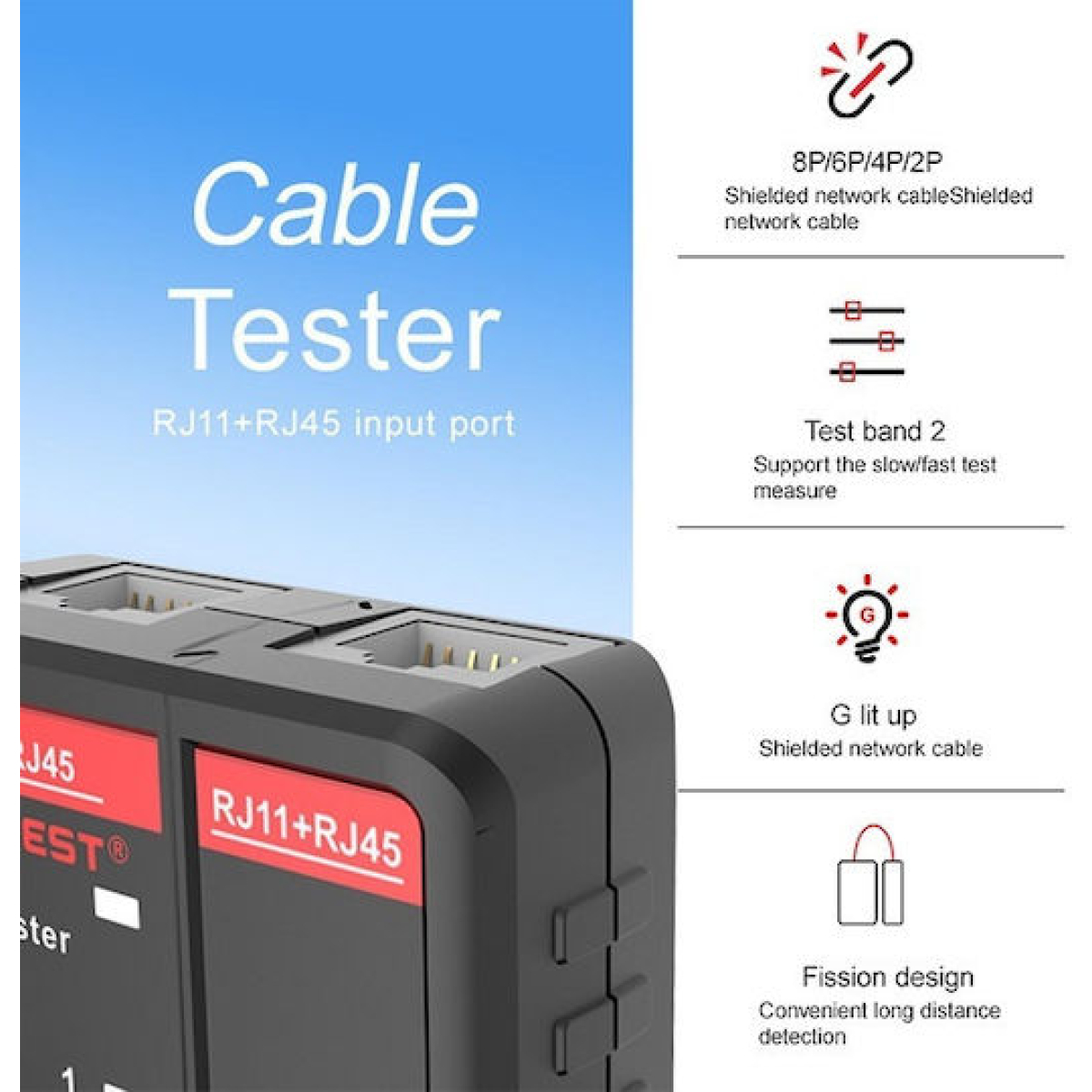 Tester Καλωδίων Δικτύου RJ45 RJ11 Habotest HT812A - Image 2