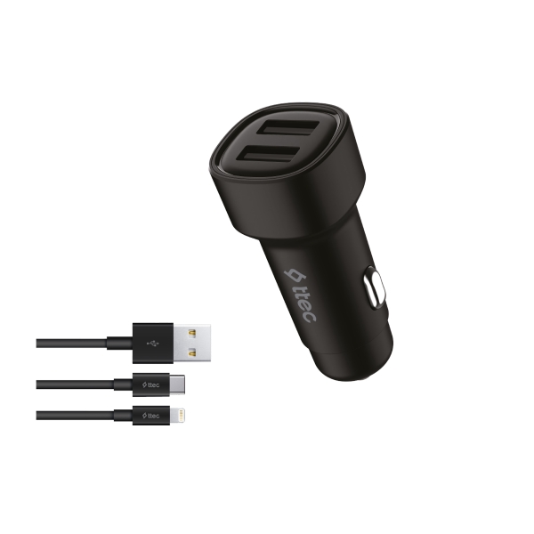 SmartCharger™ Φορτιστής αυτοκινήτου Duo 3.1A/15.5W USB-A με Lightning+USB-C Καλώδιο