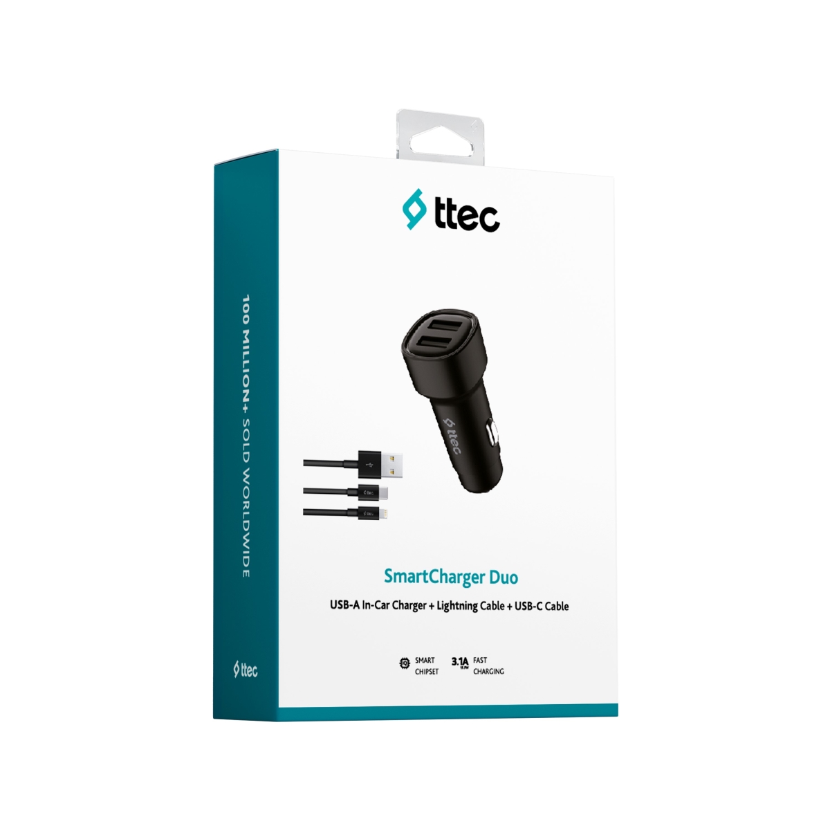 ttec SmartCharger™ Φορτιστής αυτοκινήτου Duo 3.1A/15.5W USB-A με Lightning+USB-C Καλώδιο - Image 5