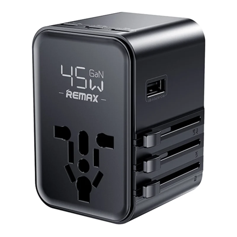 Universal Φορτιστής Ταξιδιού GaN 45W Με 3 Type-C + 2 USB + Πρίζα AC EU/UK/US/AU Remax CM06 Explorer