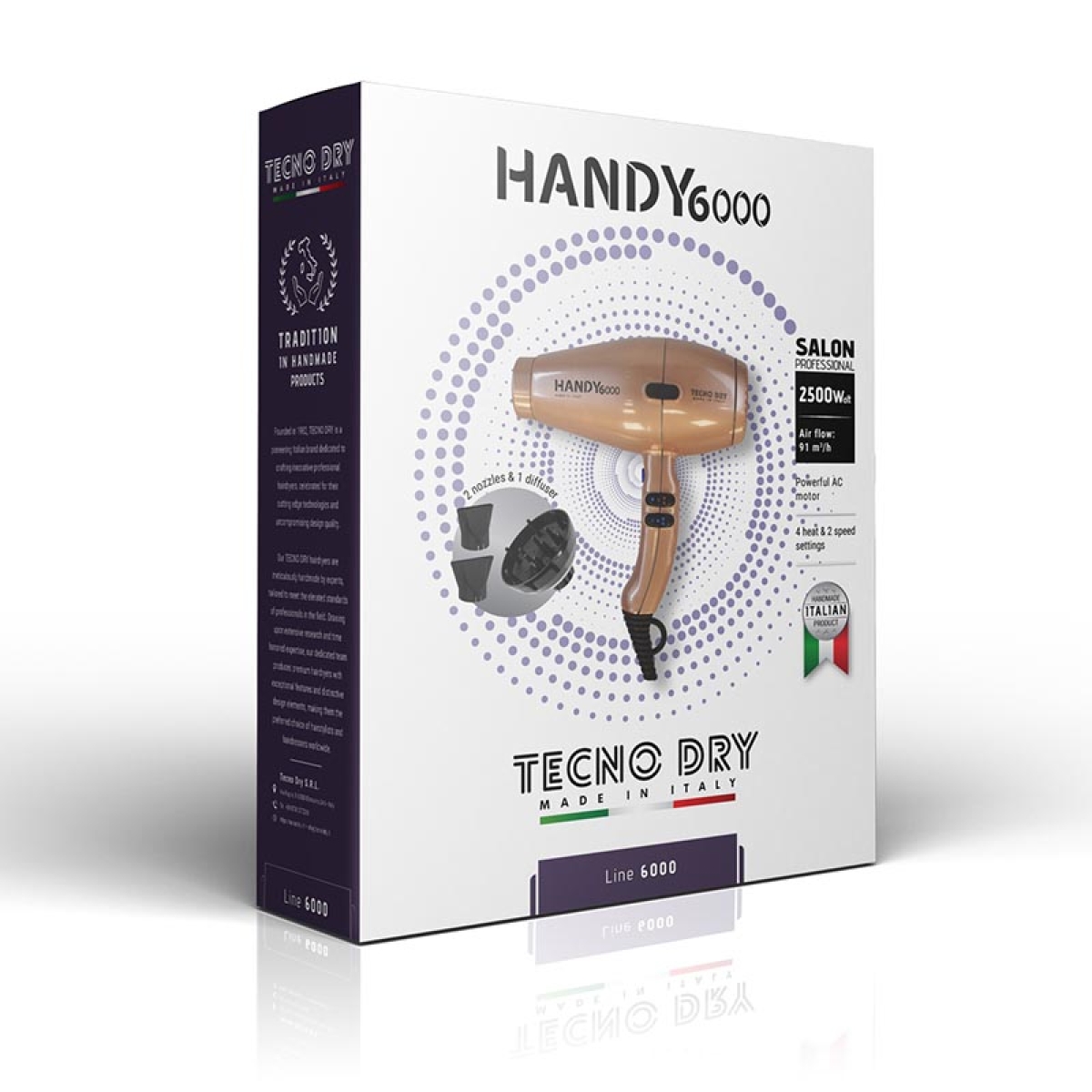 Tecno Dry Handy 6000 Superpower Line Πιστολάκι Μαλλιών 2200W Champagne Μπεζ - Image 2