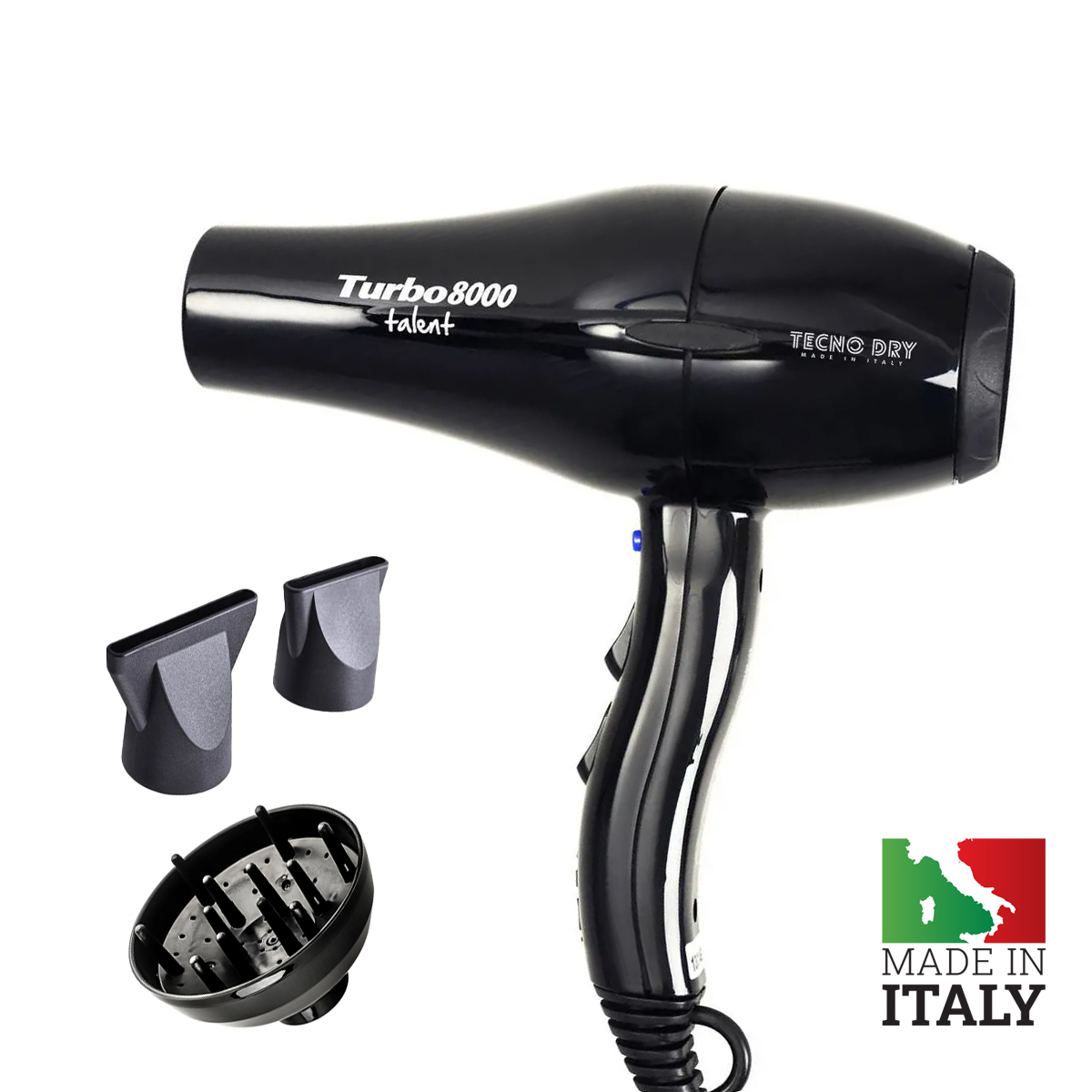 Tecno Dry Turbo 8000 Talent Πιστολάκι Μαλλιών Professional 2200W Μαύρο