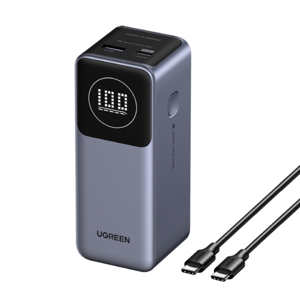 Ugreen Powerbank 12000mAh 1xUSB-A + 1xUSB-C 100W με Καλώδιο USB-C Σκούρο Γκρι PB724 / 35526B