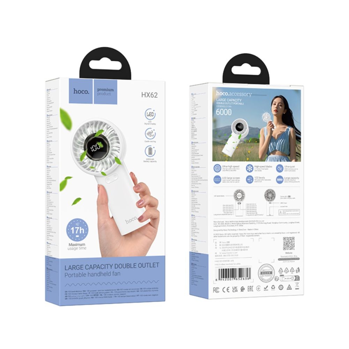Ανεμιστήρας Φορητός Επαναφορτιζόμενος Hoco Hx62 Endless 6000mah 5 Ταχύτητες Αέρα Λευκός