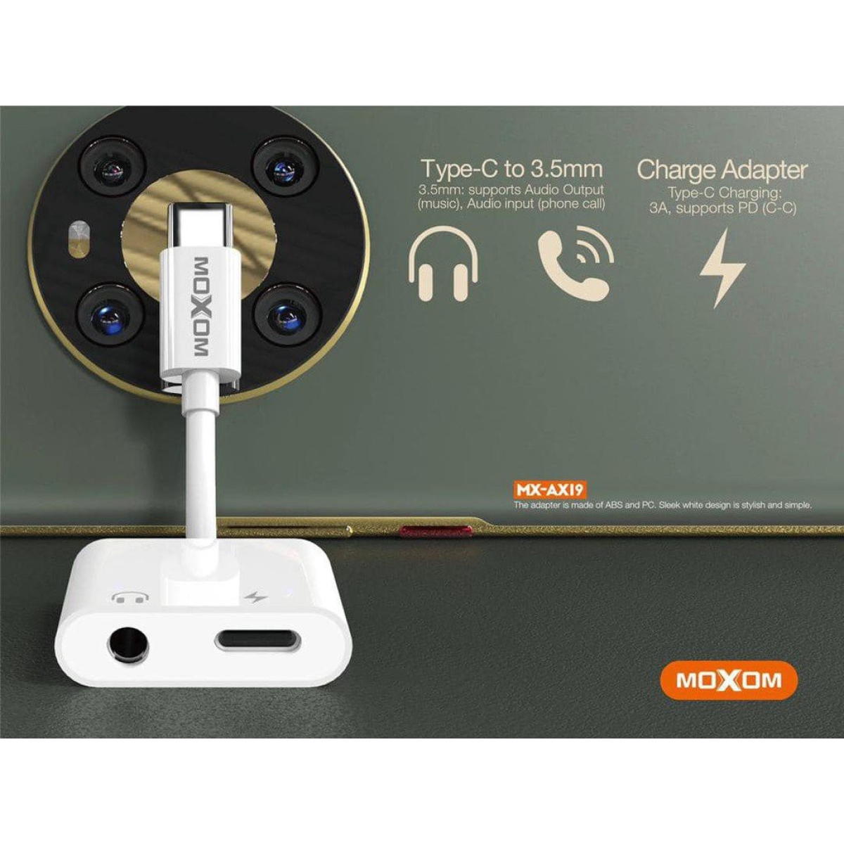 Αντάπτορας Type-C Σε 3.5mm Audio Και Type-C Φόρτισης 3A Moxom MX-AX19 - Image 2
