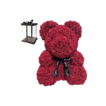 Αρκουδάκι από τεχνητά τριαντάφυλλα μπορντό 40cm σε κουτί