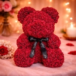 Αρκουδάκι από τεχνητά τριαντάφυλλα μπορντό 40cm σε κουτί