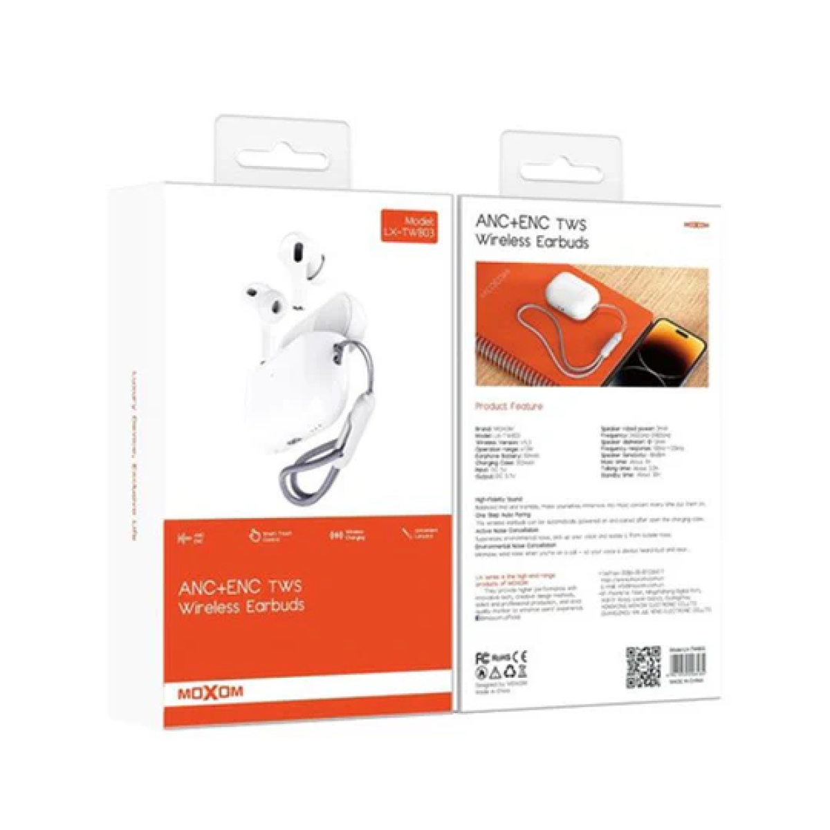 Ασύρματα Ακουστικά Bluetooth In-Ear Με ANC/ENC & Θήκη Φόρτισης Λευκά Moxom LX-TW803 - Image 3