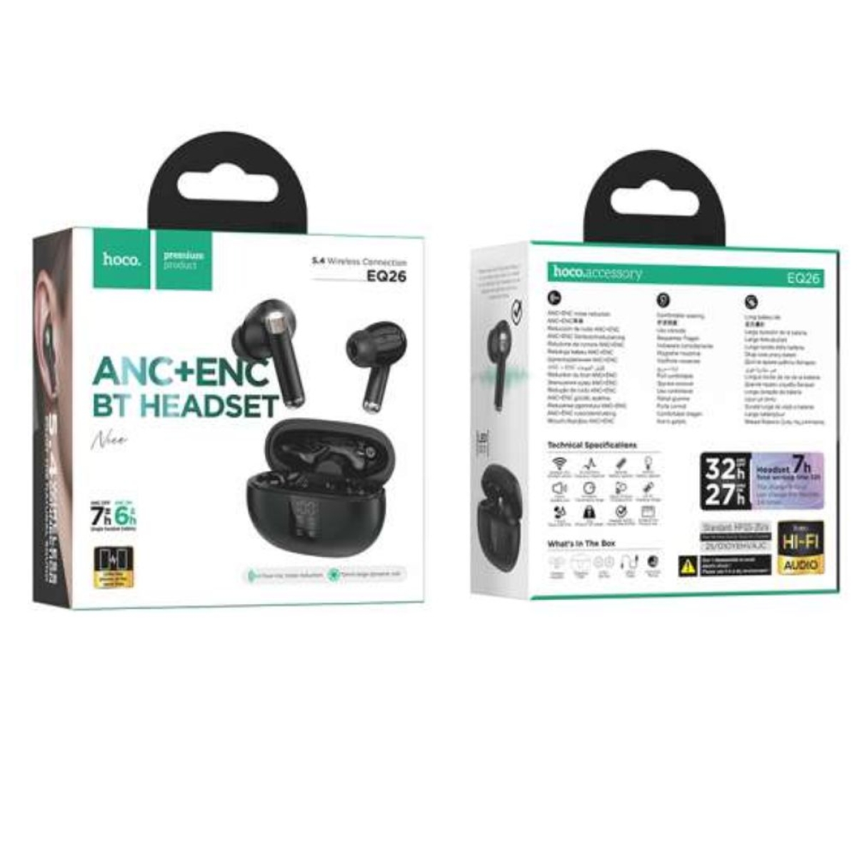 Ασύρματα Ακουστικά Bluetooth In-ear Με Θήκη Φόρτισης ANC+ENC Hoco EQ26 - Μαύρα