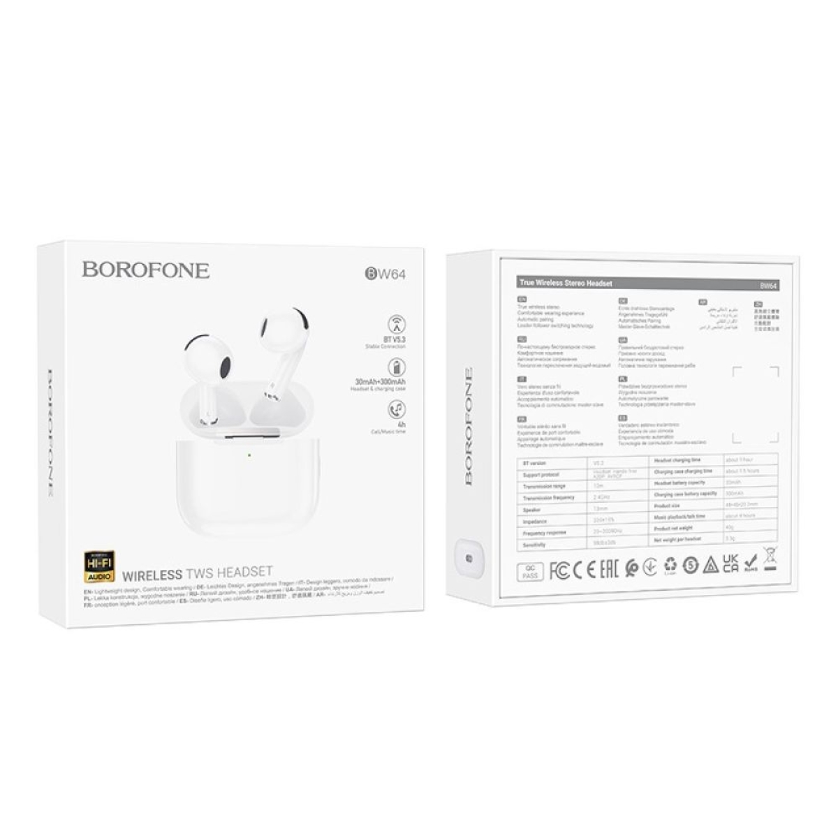 Ασύρματα ακουστικά Hoco EW64 TWS Bluetooth 5.3 με θήκη 300mAh, έως 4 ώρες ομιλίας και λειτουργία εναλλαγής Master/Slave – Λευκά