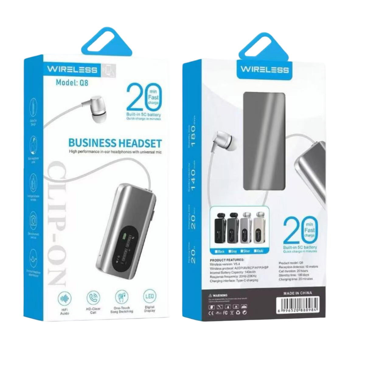 Ασύρματο Bluetooth Ακουστικό Με Clip Και Οθόνη Wireless Q8