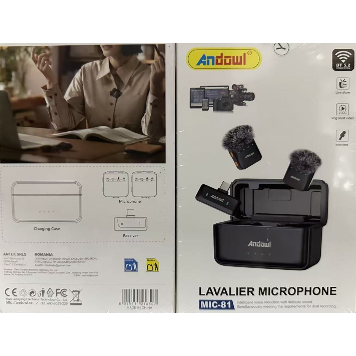 Ασύρματο Μικρόφωνο Πέτου Lavalier Με Θήκη Φόρτισης Andowl MIC-81