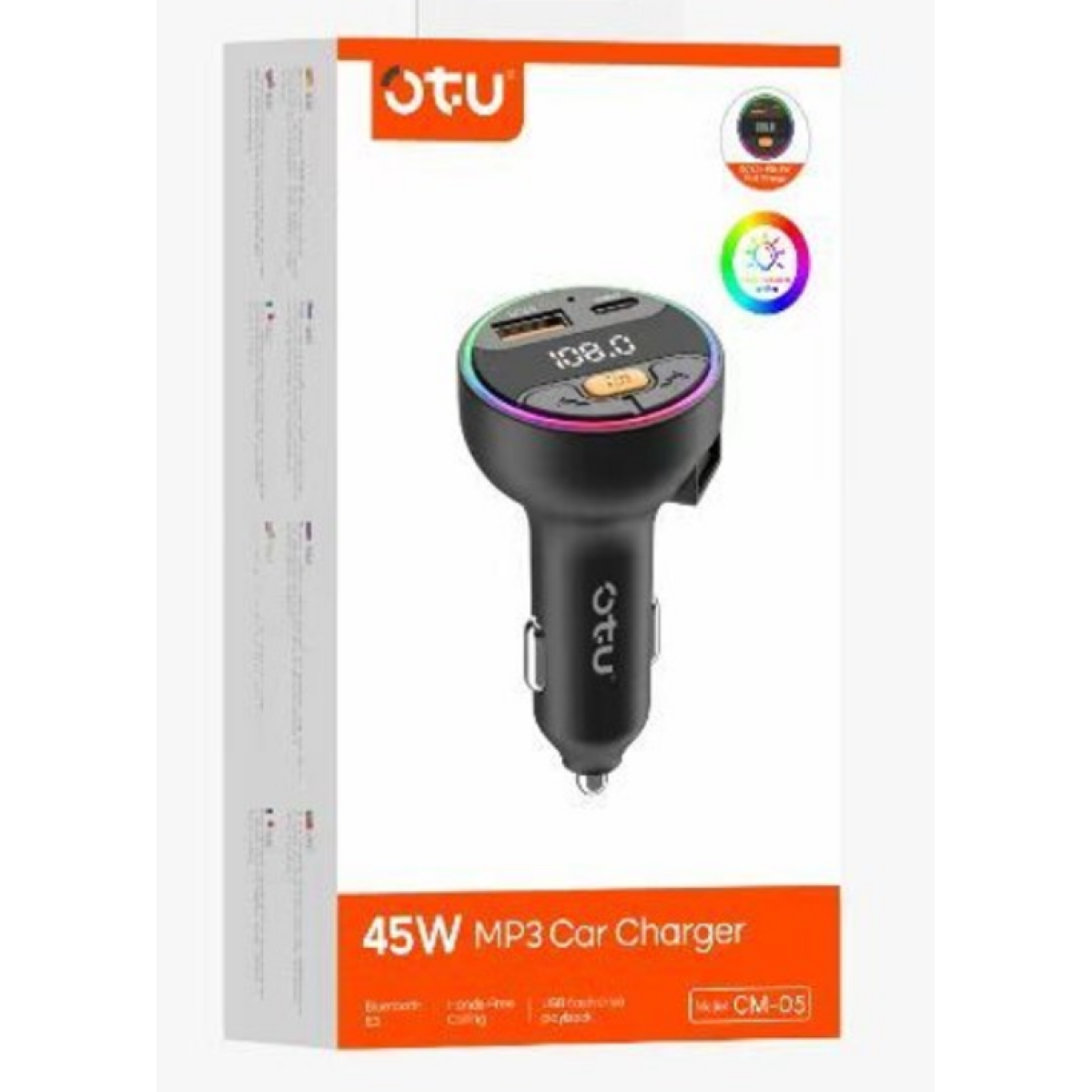 Bluetooth FM Transmitter Αυτοκινήτου Με Φορτιστή 45W Και USB Θύρες Otu CM05