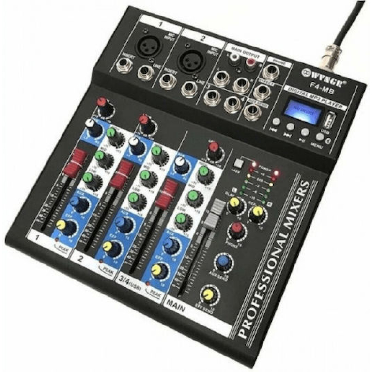 Επαγγελματικός Μίκτης Ήχου 4 Καναλιών Με Bluetooth Και USB WVNGR F4-MB