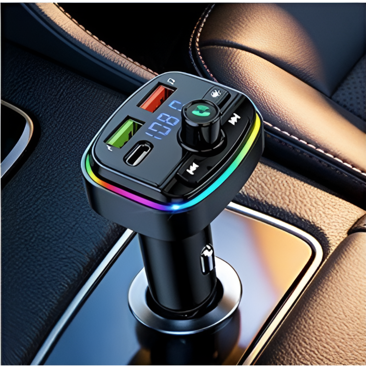 FM Transmitter Αυτοκινήτου MP3 Με RGB Φωτισμό Και 2x USB - 28737