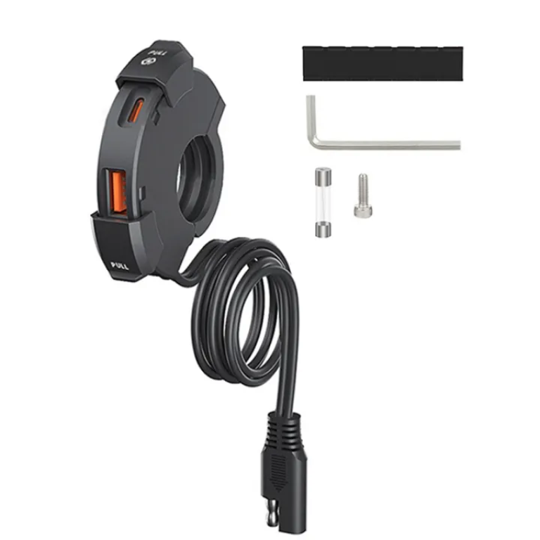 Φορτιστής Μηχανής Διπλός USB QC3.0 Και PD 30W Αδιάβροχος Με Βάση Τιμονιού W17644-2