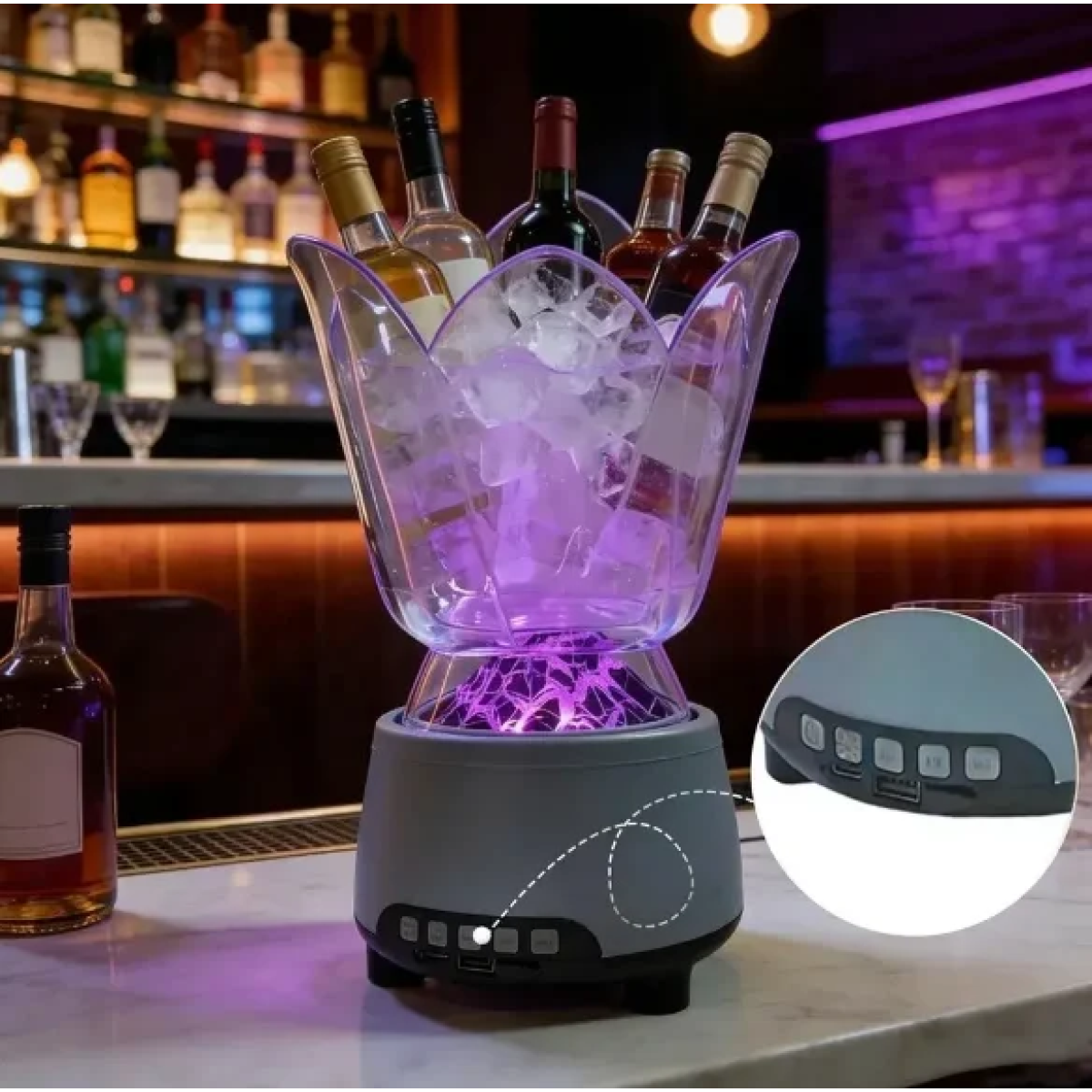 Φωτιζόμενη Σαμπανιέρα/Κουβάς Πάγου 1.5L Με Bluetooth Ηχείο & Μικρόφωνο Karaoke Andowl Q-IB220 - Image 2