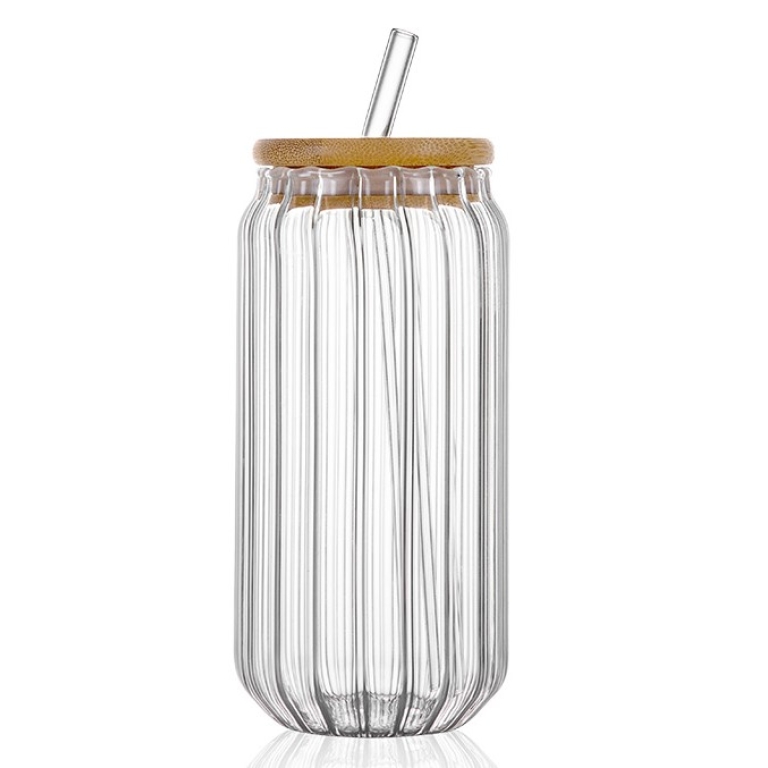 Γυάλινο Ποτήρι 500ml Με Καπάκι Και Καλαμάκι 28871