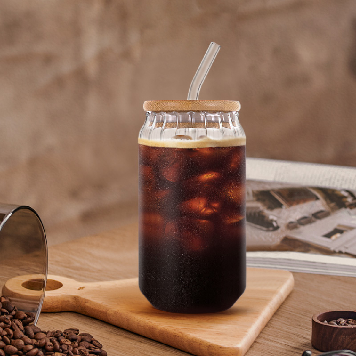 Γυάλινο Ποτήρι 500ml Με Καπάκι Και Καλαμάκι 28871 - Image 3