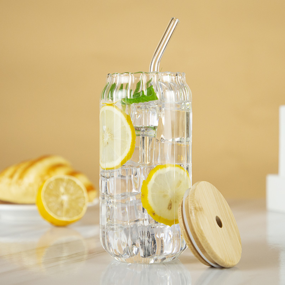 Γυάλινο Ποτήρι 500ml Με Καπάκι Και Καλαμάκι 28871 - Image 4