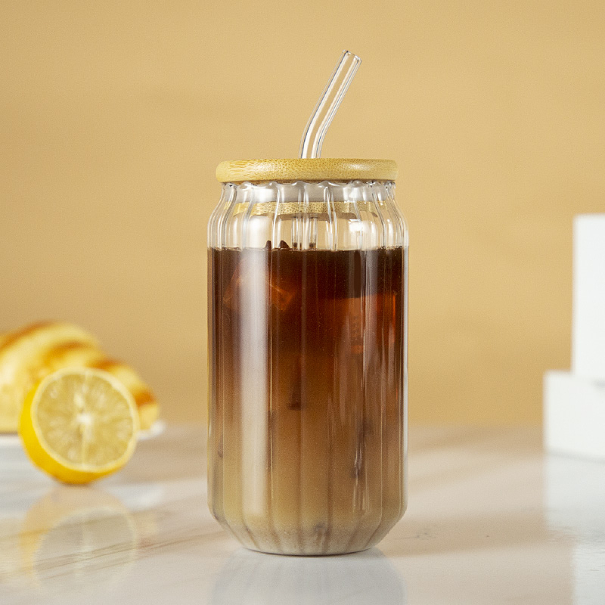 Γυάλινο Ποτήρι 500ml Με Καπάκι Και Καλαμάκι 28871 - Image 5