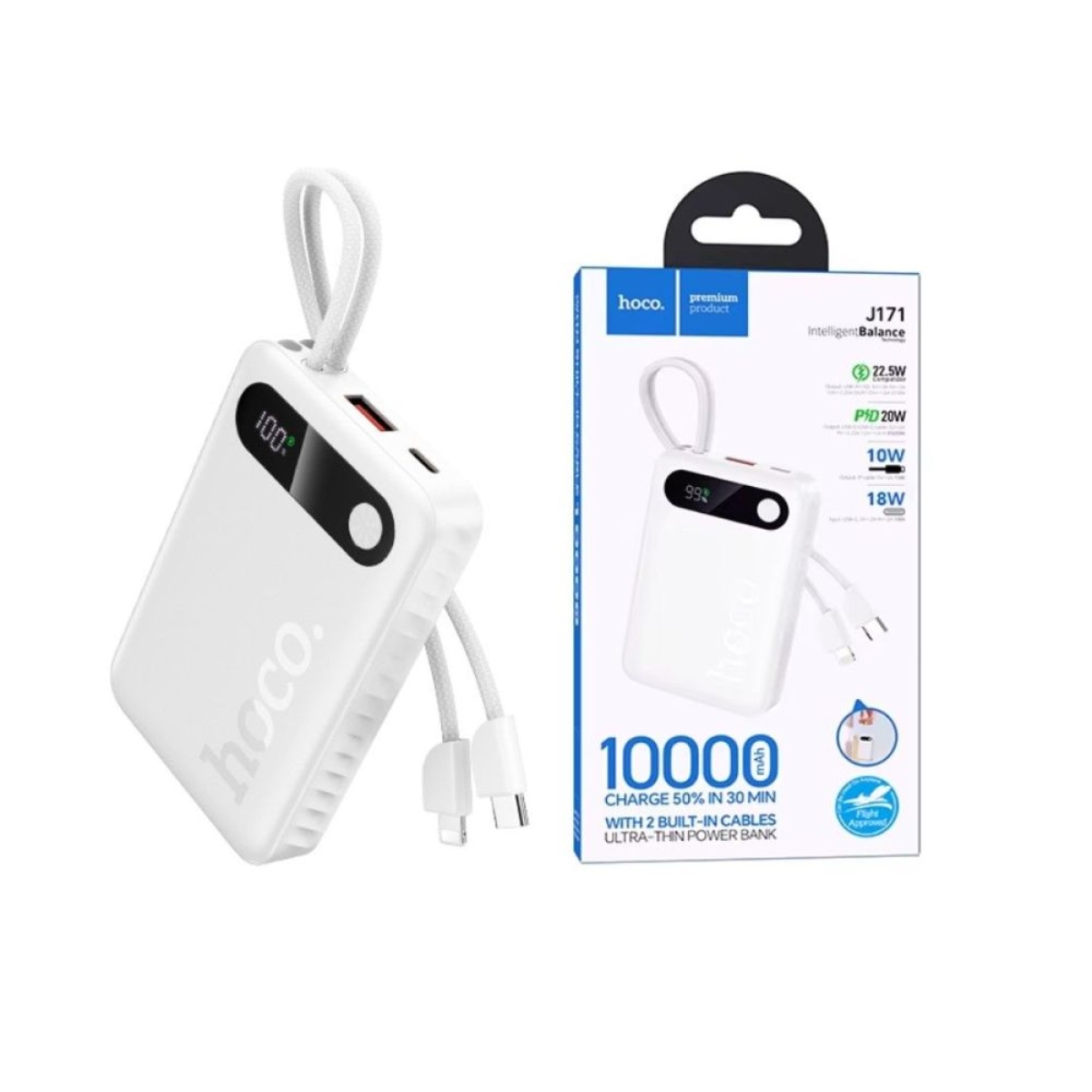 Hoco J171 Edge Power Bank 10000mAh με USB-C & Lightning – 22.5W Fast Charging