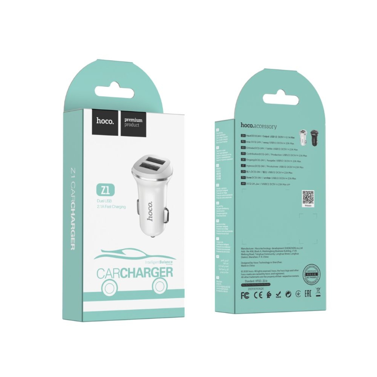 Hoco Z1 Dual Φορτιστής Αυτοκινήτου 2.1A με Θύρες: 2xUSB