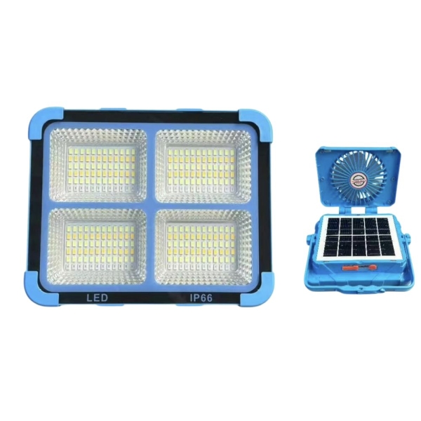 Ηλιακό Φορητό Φωτιστικό LED & Ανεμιστήρας με Λειτουργία Powerbank – Μπλε