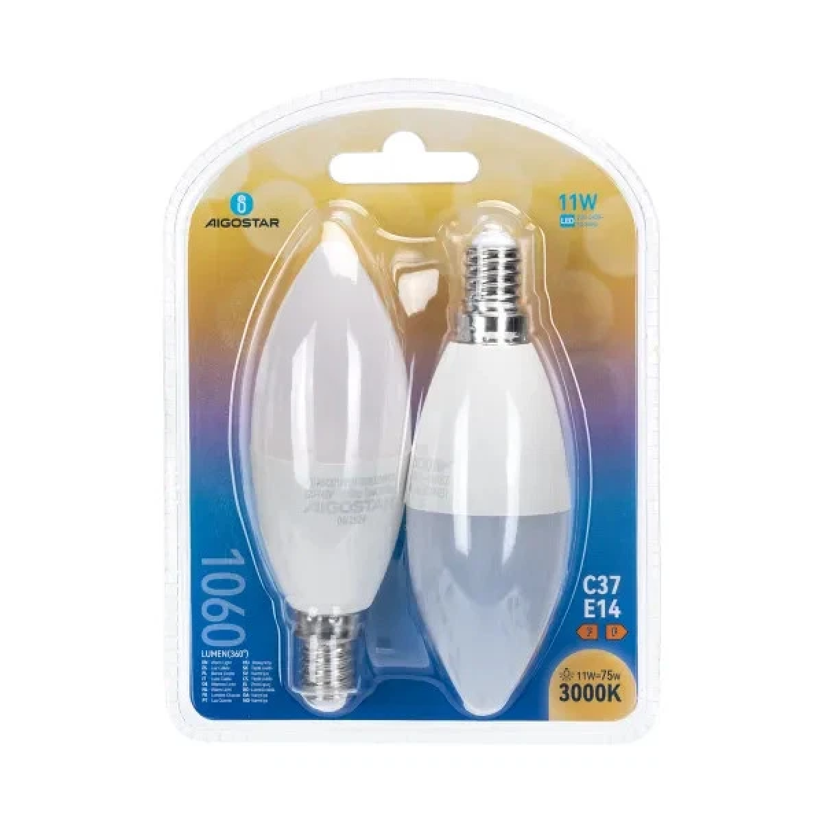 Λάμπα LED C37 E14 11W 3000K Θερμό Φως 1060lm Σετ 2τμχ Aigostar - Image 4