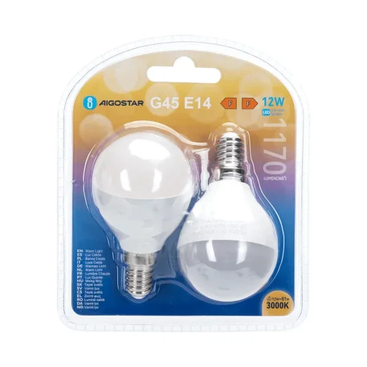 Λάμπα LED G45 E14 12W 3000K Θερμό Φως 1170lm Σετ 2τμχ Aigostar - Image 4