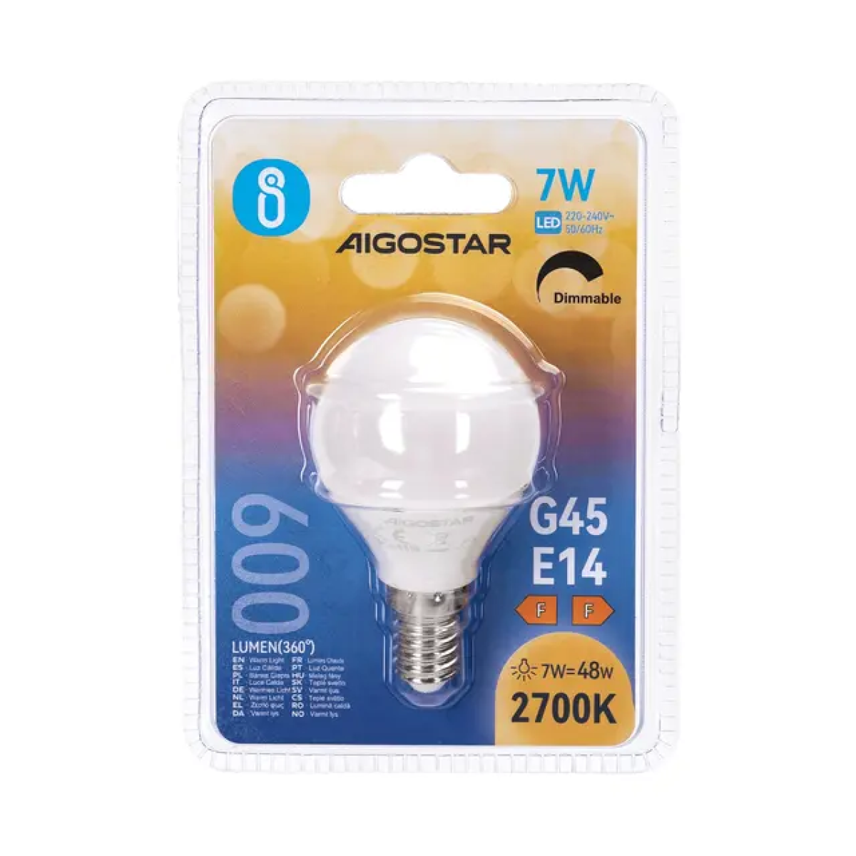 Λάμπα LED G45 E14 7W 2700K Θερμό Φως Dimmable Aigostar - Image 2