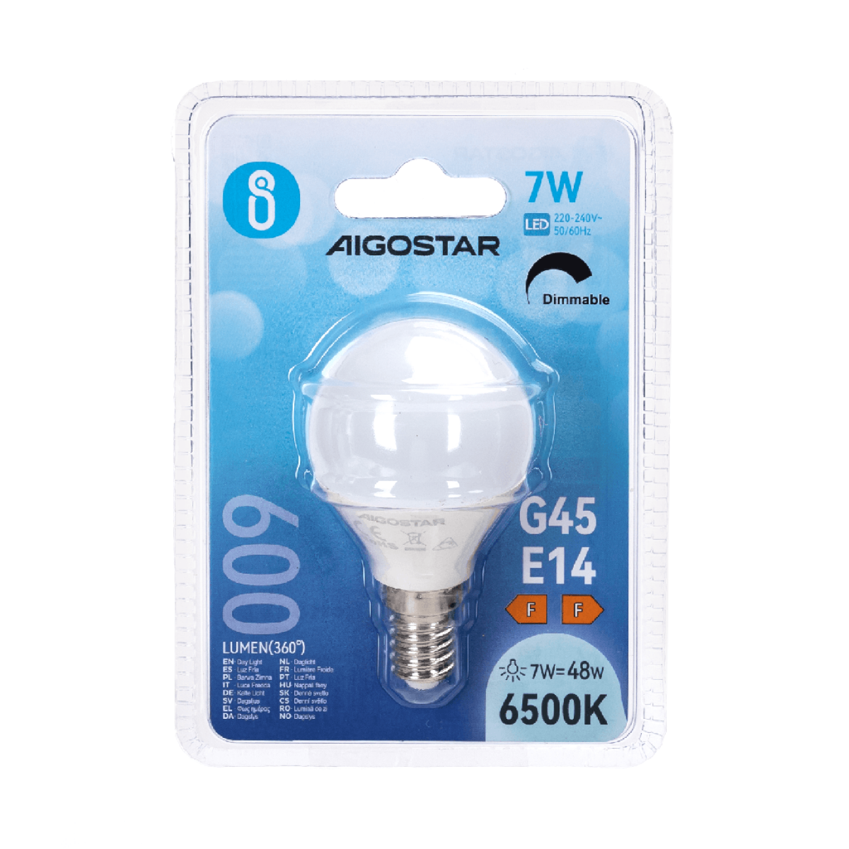 Λάμπα LED G45 E14 7W 6500K Ψυχρό Φως Dimmable Aigostar - Image 4
