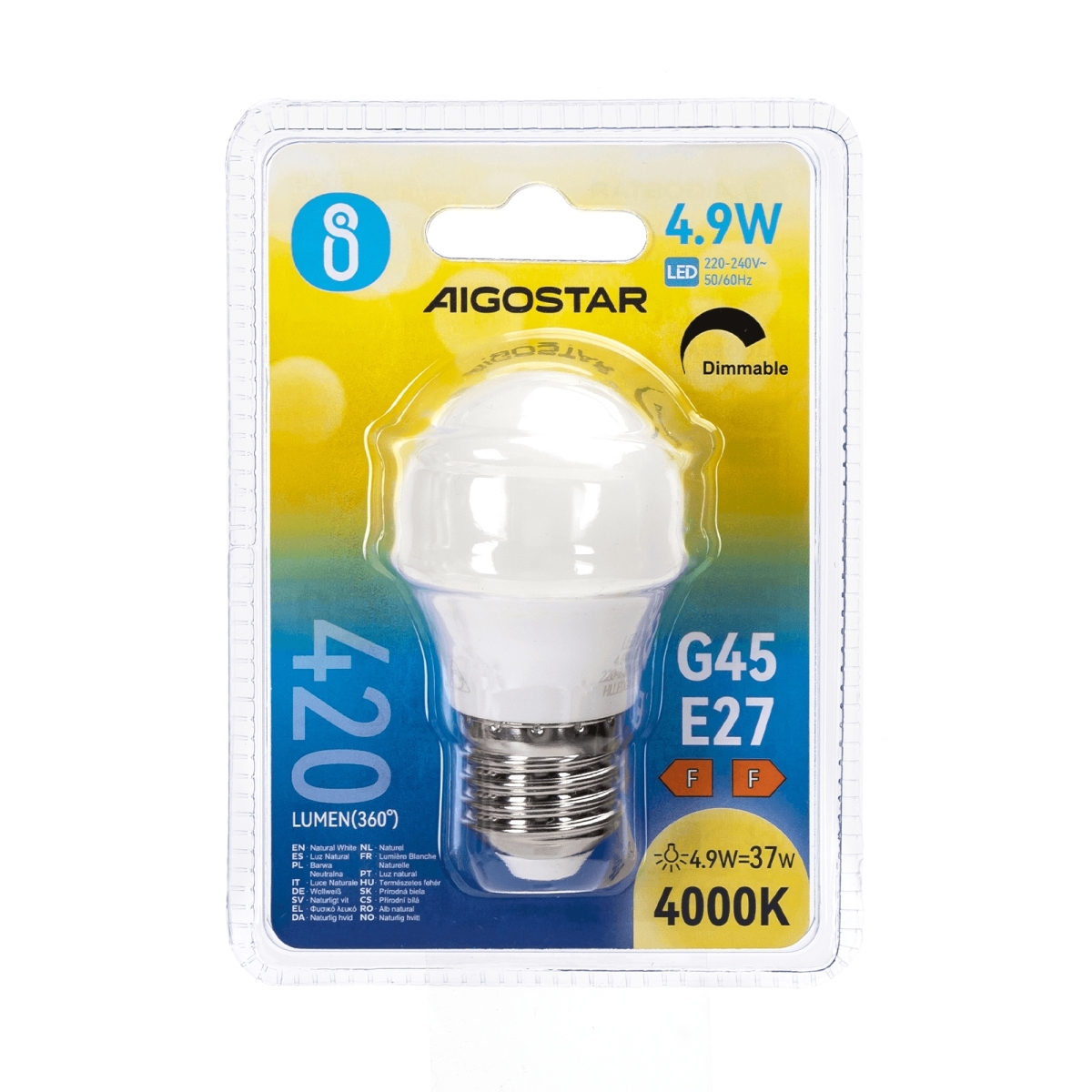 Λάμπα LED G45 E27 4.9W 4000K Φυσικό Λευκό Φως Dimmable Aigostar - Image 2