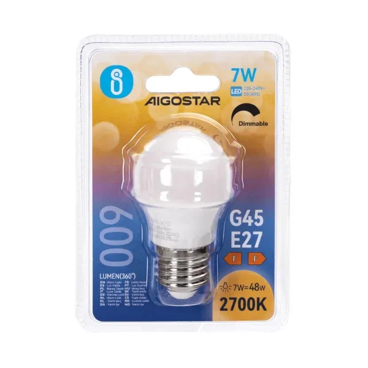Λάμπα LED G45 E27 7W 2700K Θερμό Φως Dimmable Aigostar - Image 4