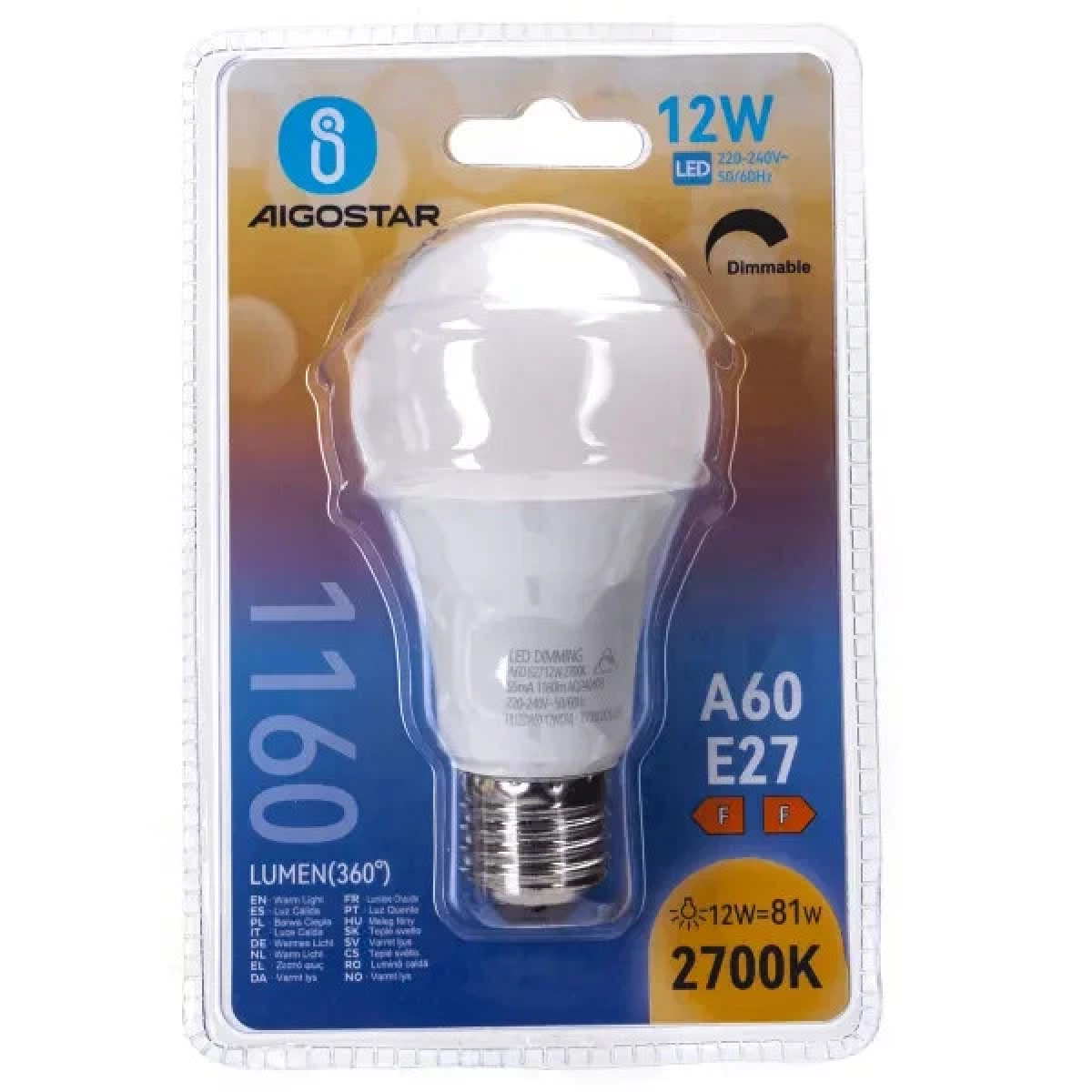 Λαμπτήρας LED A60 E27 12W 2700K 1160lm Dimmable Aigostar - Image 4