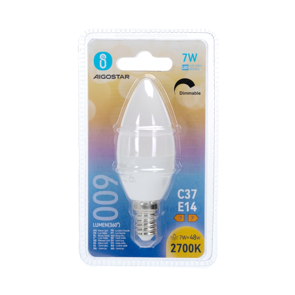 Λαμπτήρας LED C37 E14 7W 2700K Θερμό Φως Dimmable Aigostar - Image 2