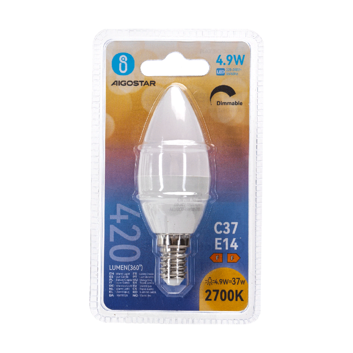 Λαμπτήρας LED E14 C37 4.9W 2700K Θερμό Φως Dimmable Aigostar - Image 4
