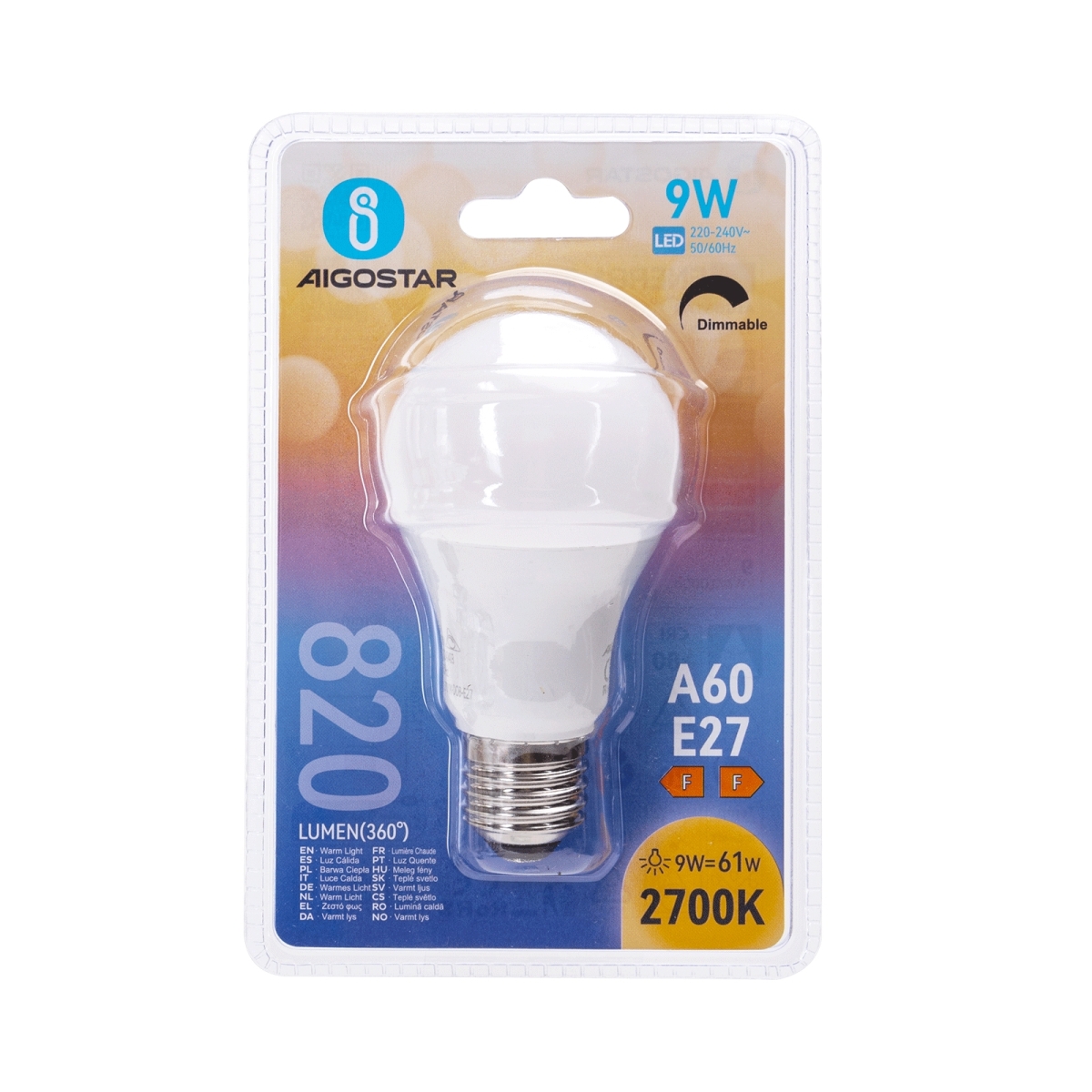 Λαμπτήρας LED E27 A60 9W 2700K Θερμό Φως Dimmable Aigostar - Image 3