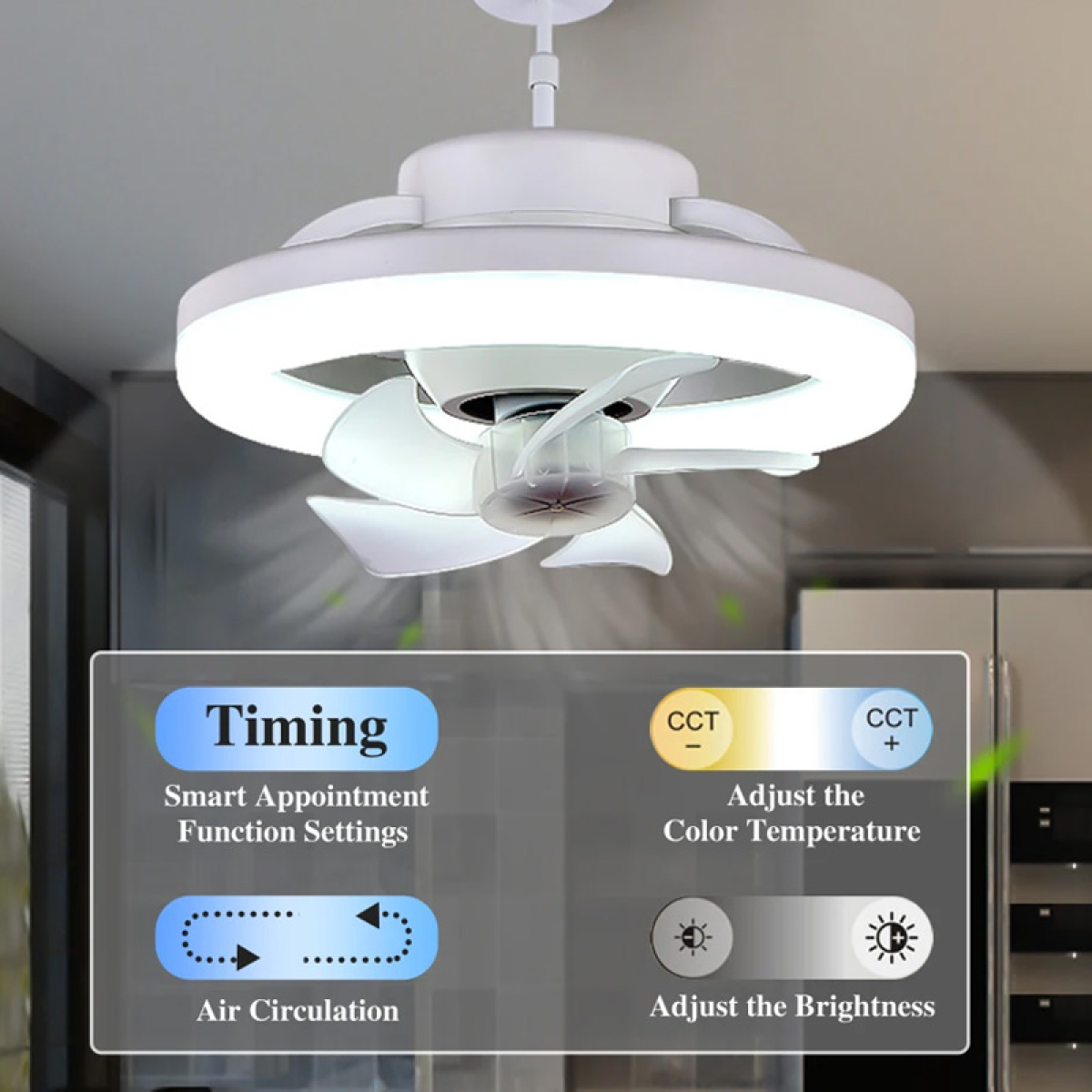 LED Φωτιστικό Οροφής 60W Με Ανεμιστήρα E27 360° Dimmable Με Τηλεχειριστήριο - Image 2