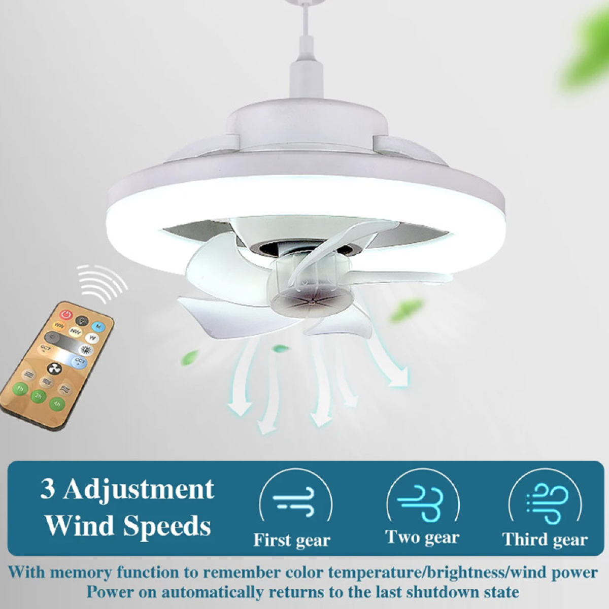 LED Φωτιστικό Οροφής 60W Με Ανεμιστήρα E27 360° Dimmable Με Τηλεχειριστήριο - Image 4