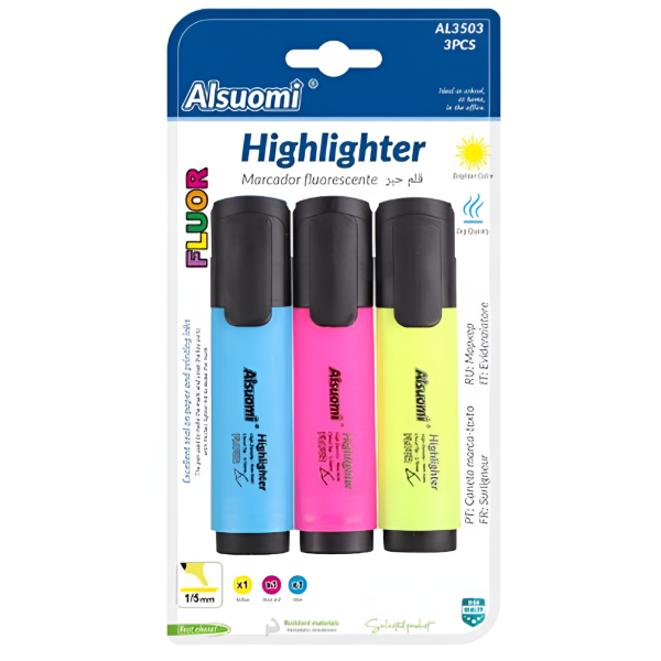 Μαρκαδόροι Υπογράμμισης Σετ 3 Τεμαχίων Πολύχρωμοι Alsuomi AL3503
