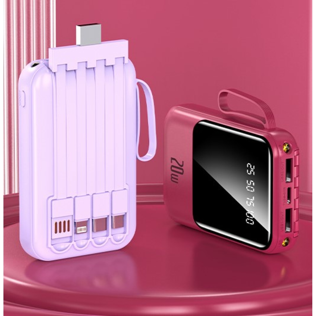 Mini Power Bank 20W Με Ενσωματωμένα Καλώδια PD Fast Charging Και LED Οθόνη - Image 2