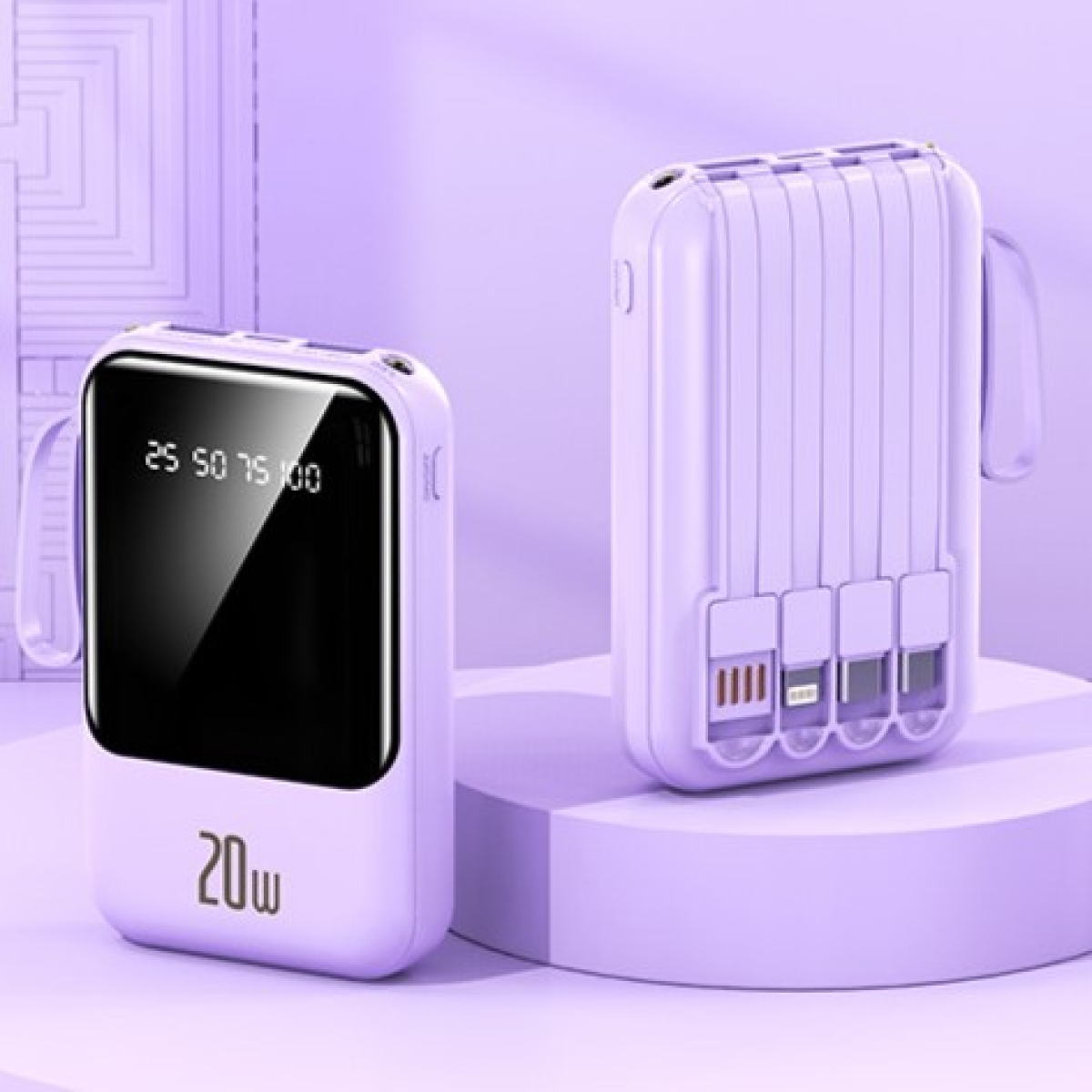 Mini Power Bank 20W Με Ενσωματωμένα Καλώδια PD Fast Charging Και LED Οθόνη - Image 3