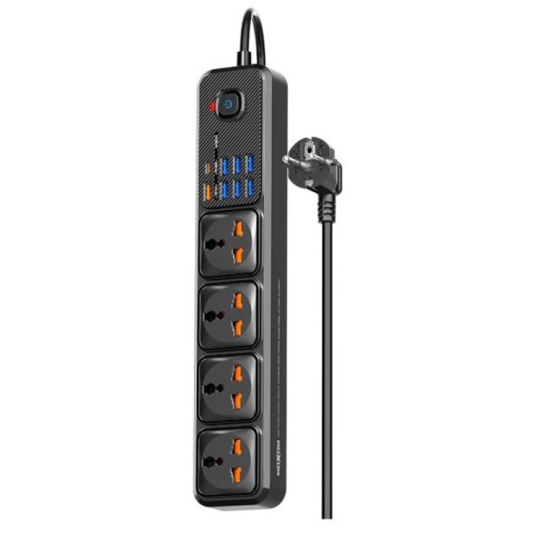 Πολύπριζο Ασφαλείας 4 Θέσεων Με 7xUSB & Διακόπτη 3m Μαύρο Moxom MX-ST16