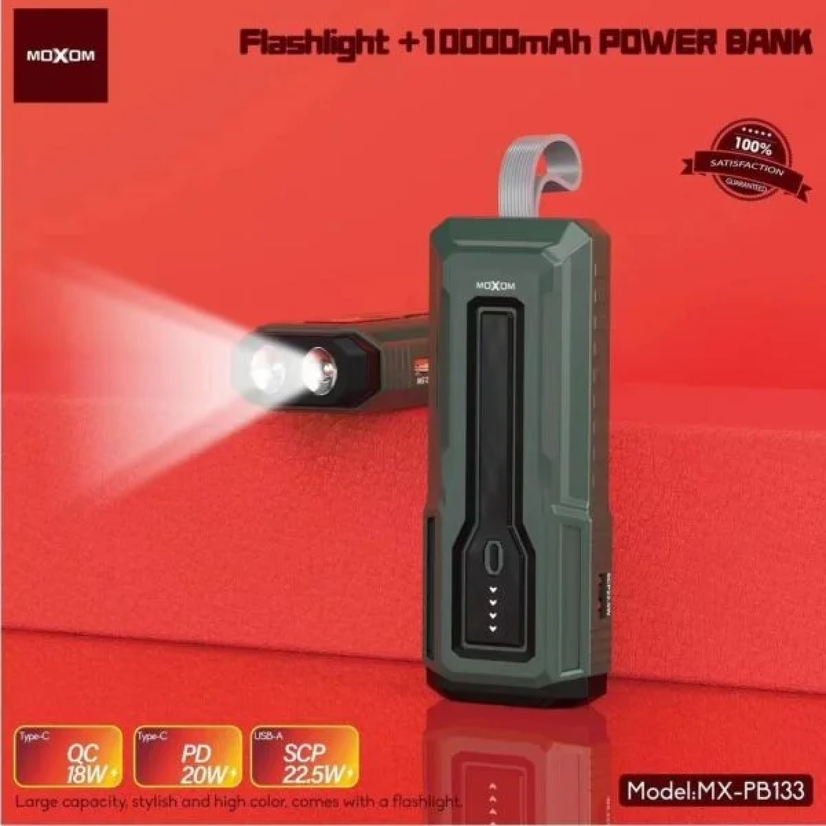 Power Bank 2 Σε 1 10000mAh Με Φακό Και PD 20W Moxom MX-PB133 - Image 3
