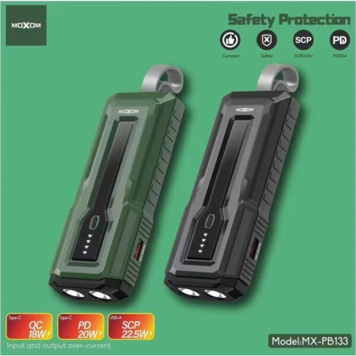 Power Bank 2 Σε 1 10000mAh Με Φακό Και PD 20W Moxom MX-PB133 - Image 5