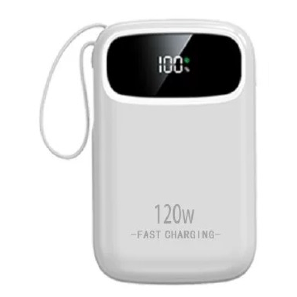 Power Bank 20000mAh Με Ενσωματωμένα Καλώδια Type-C, Lightning, Micro USB Και LED Οθόνη 120W Λευκό