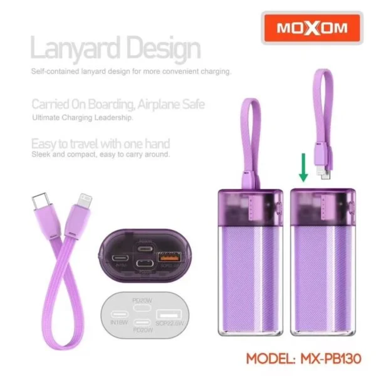 Power Bank 3 Σε 1 10000mAh Με PD 20W & Ενσωματωμένα Καλώδια Moxom MX-PB130 - Image 5