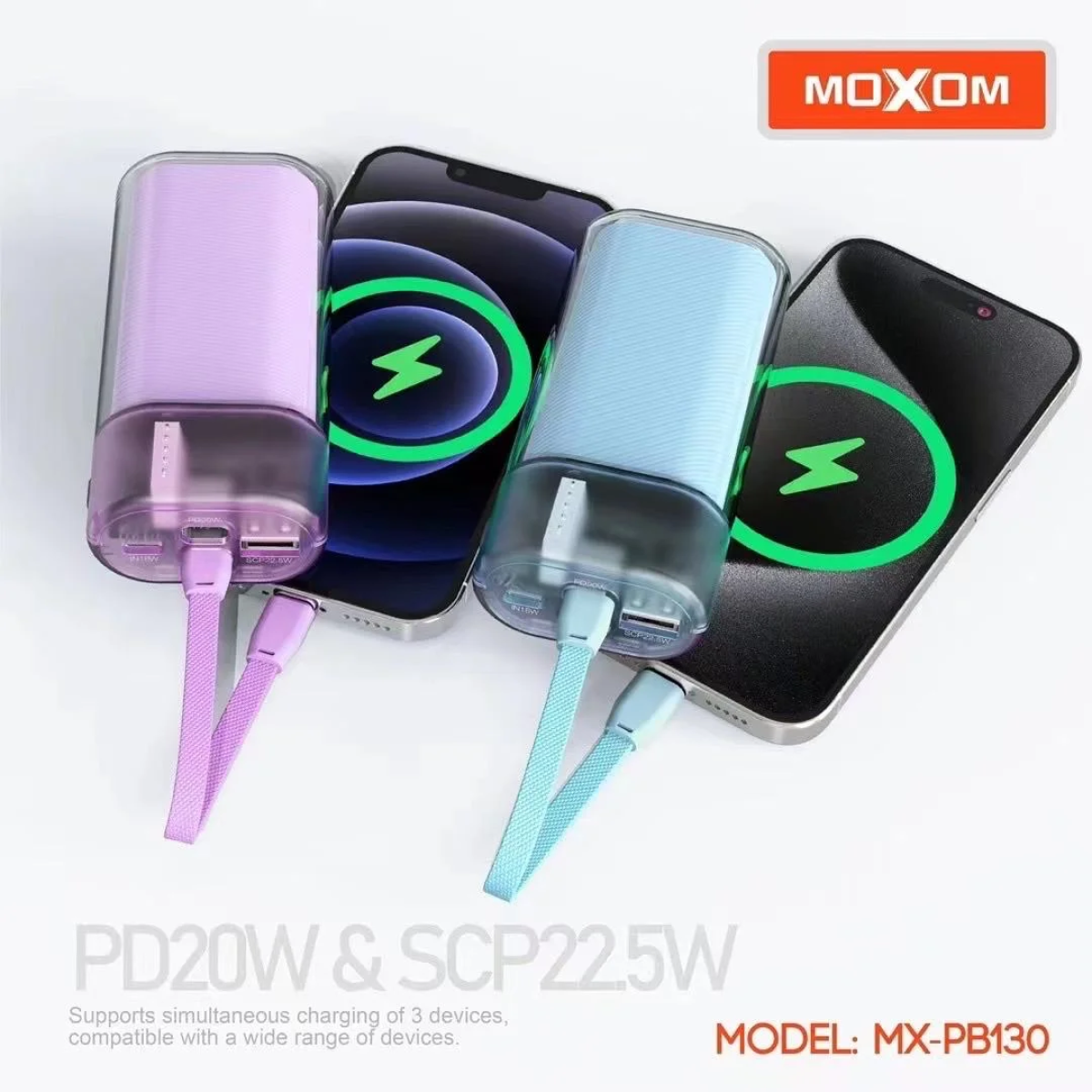 Power Bank 3 Σε 1 10000mAh Με PD 20W & Ενσωματωμένα Καλώδια Moxom MX-PB130 - Image 6