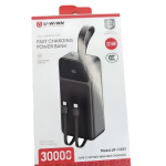 Power Bank 30000mAh Με Ενσωματωμένα Καλώδια Fast Charging 22.5W Μαύρο U-Winn UF-H203